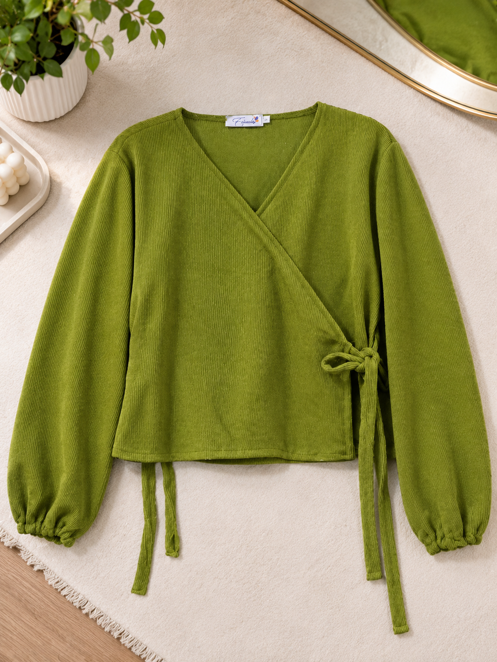 Kiwi Rib Blouse With Tie.