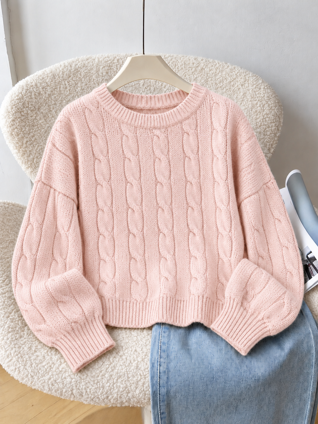 Pink Cable Pullover.
