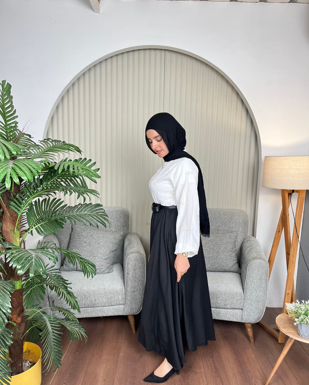 Black Flared linen skirt
