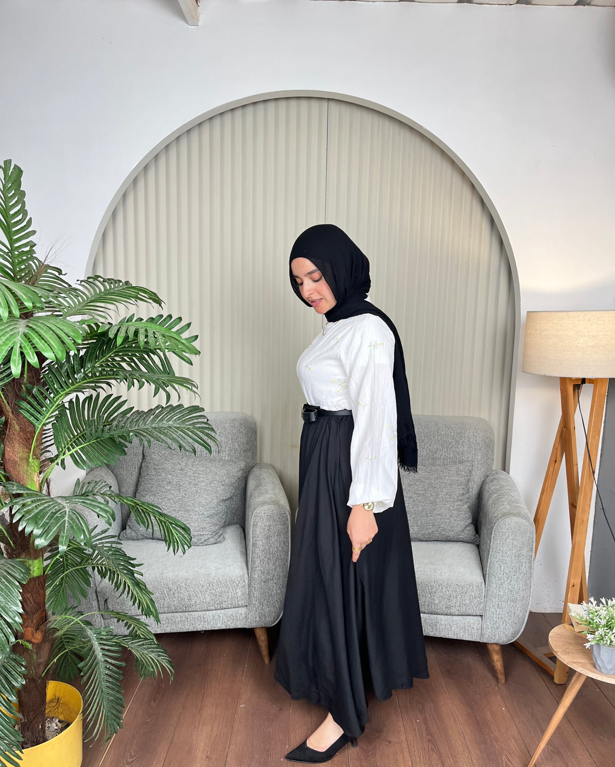Black Flared linen skirt