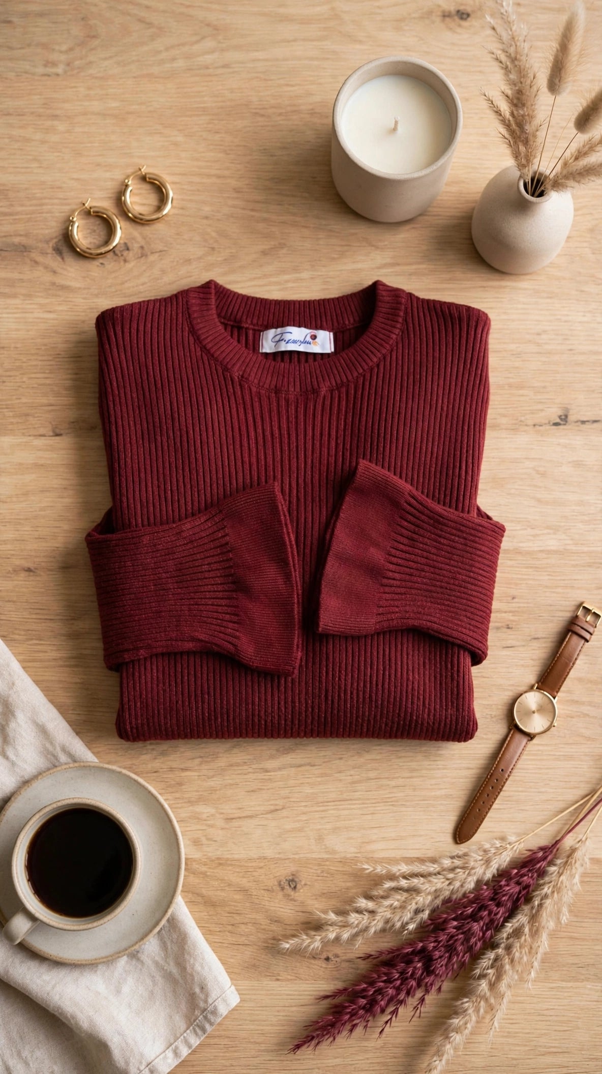 Burgundy Basic Ruffled Sleeves