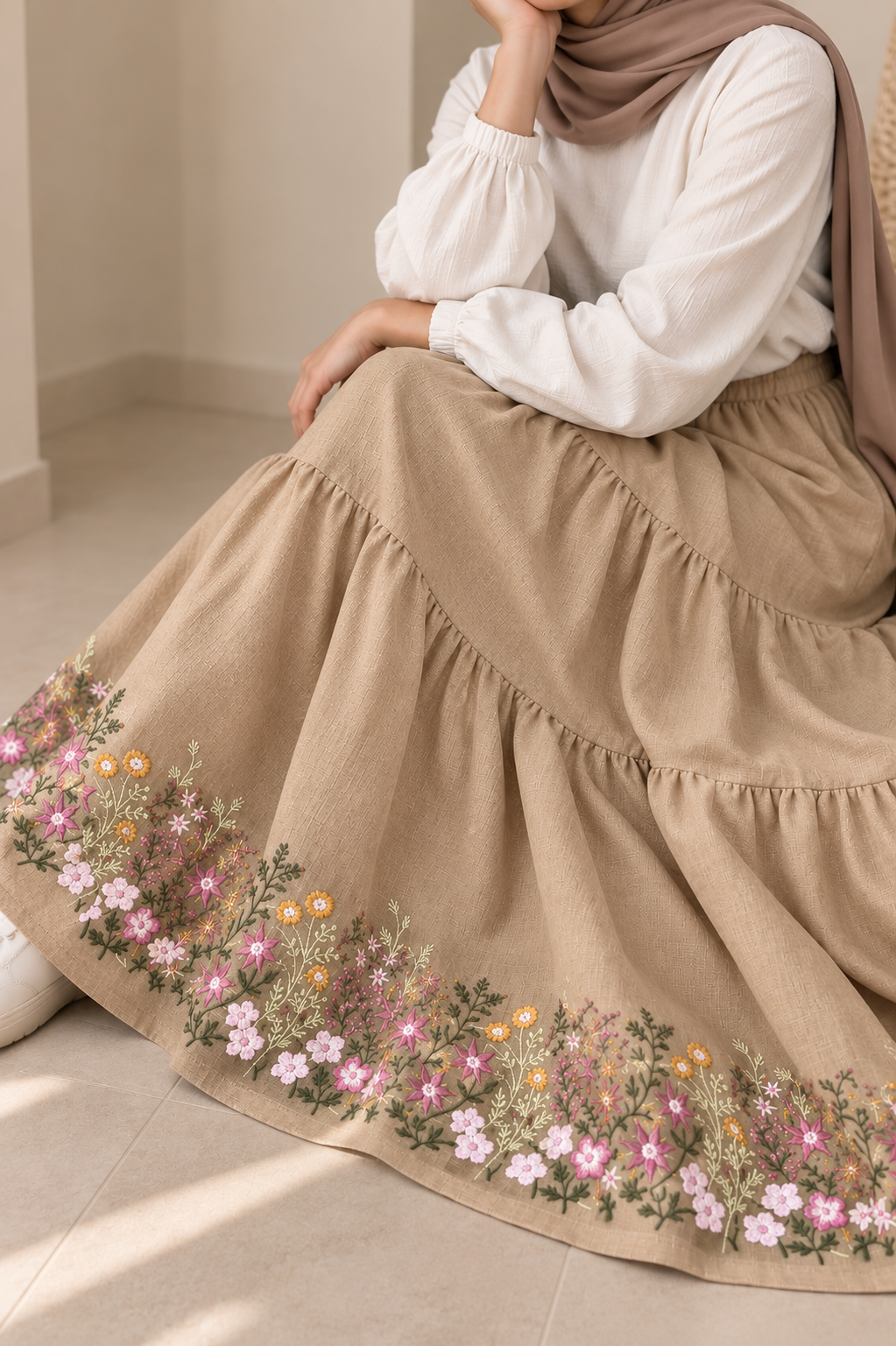 Cafe Embroidered linen Skirt
