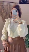 Off-white Ruffled V Pullover.