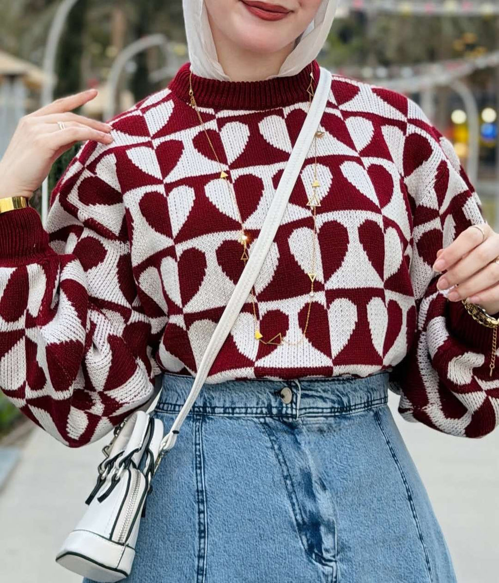 Burgundy Hearts Pullover.