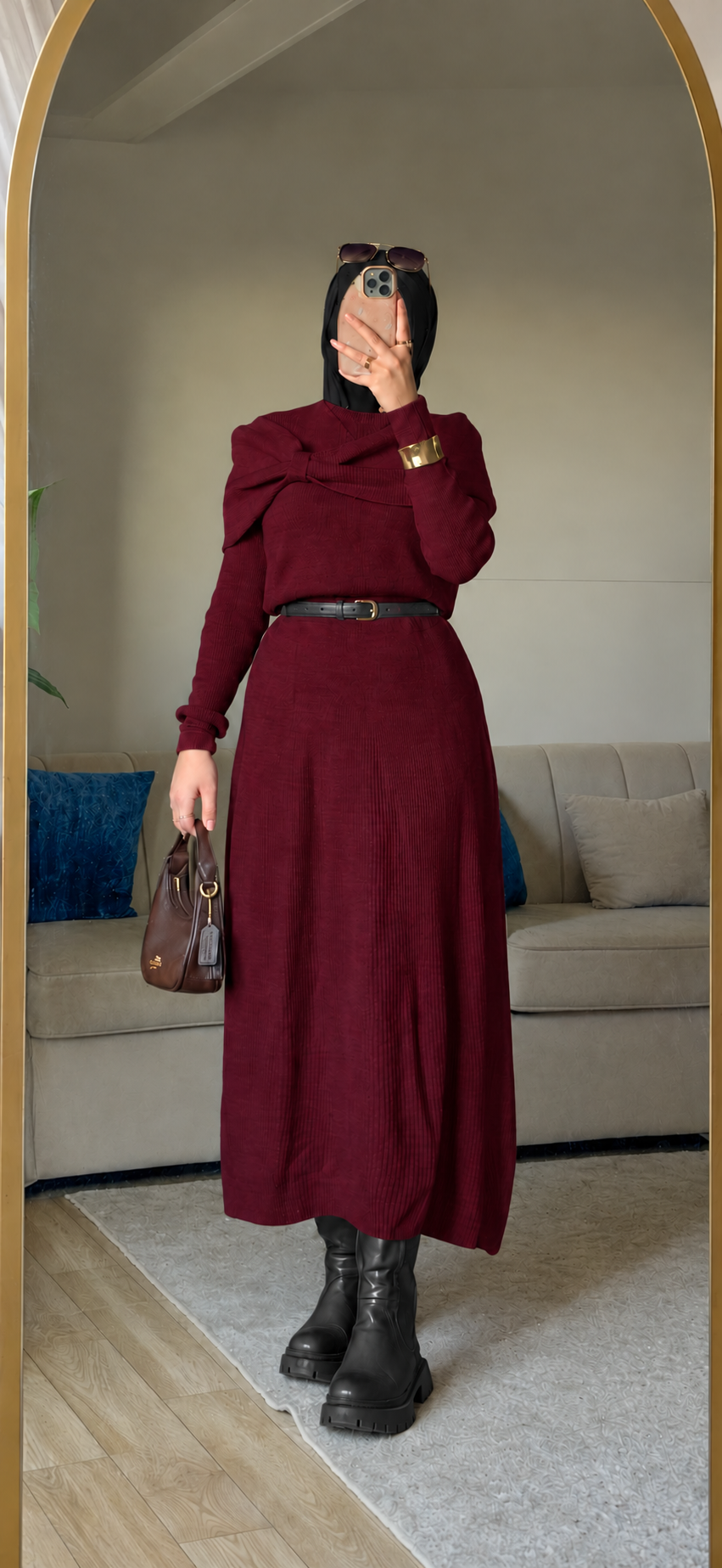 Burgundy Knitted Bow Dress.