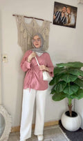 Cashmere Linen Blouse With Tie.