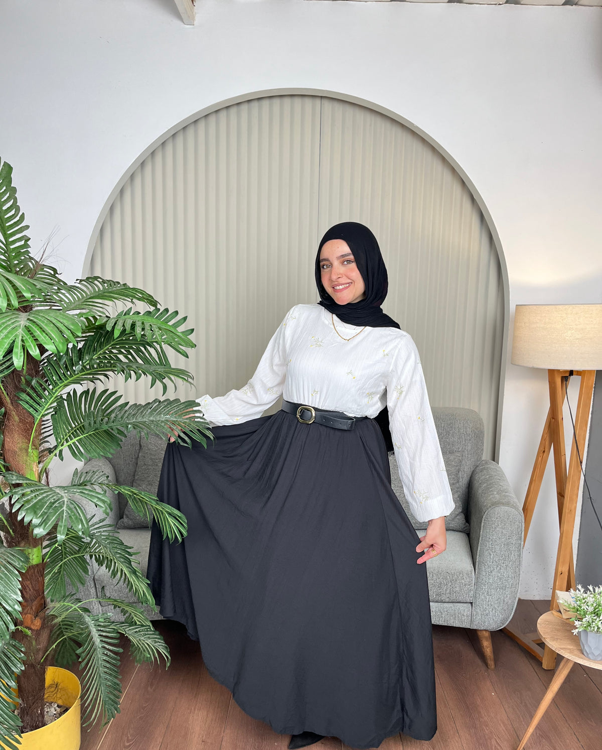 Black Flared linen skirt