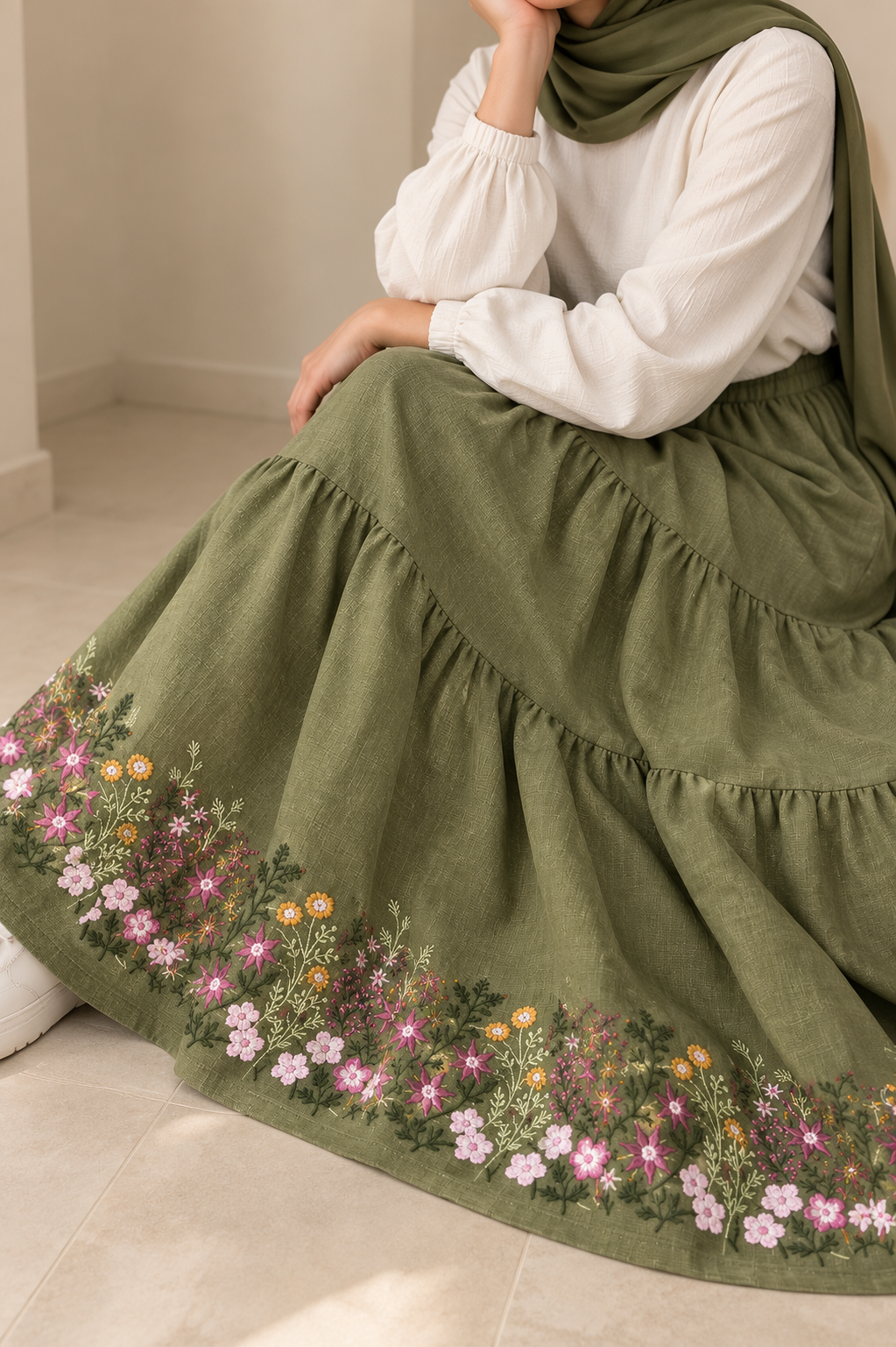 Oily Embroidered linen Skirt