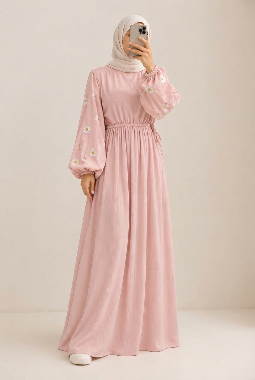 Pink Embroidered Velvet Dress.