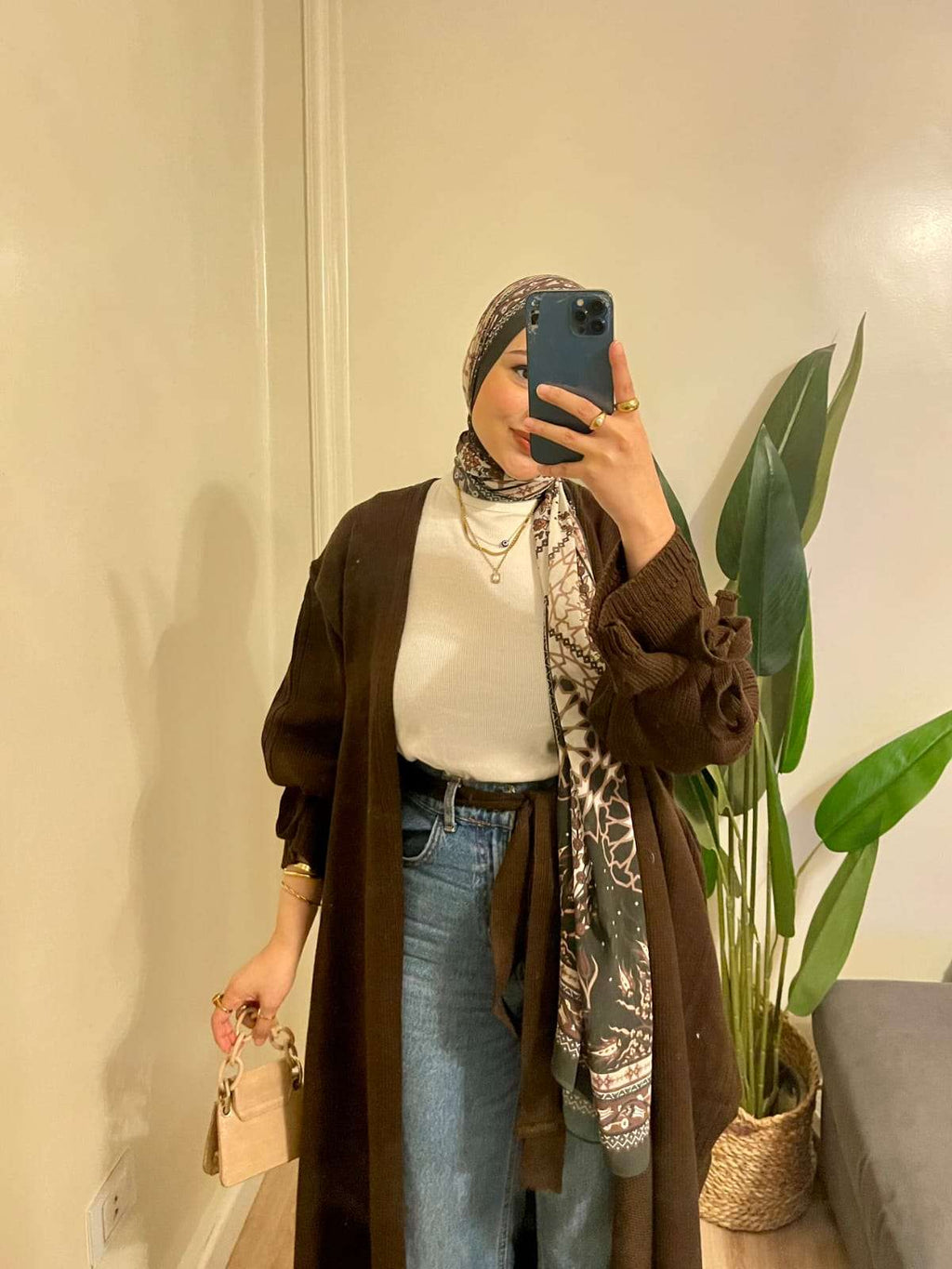 Brown Bow Sleeve Cardigan.