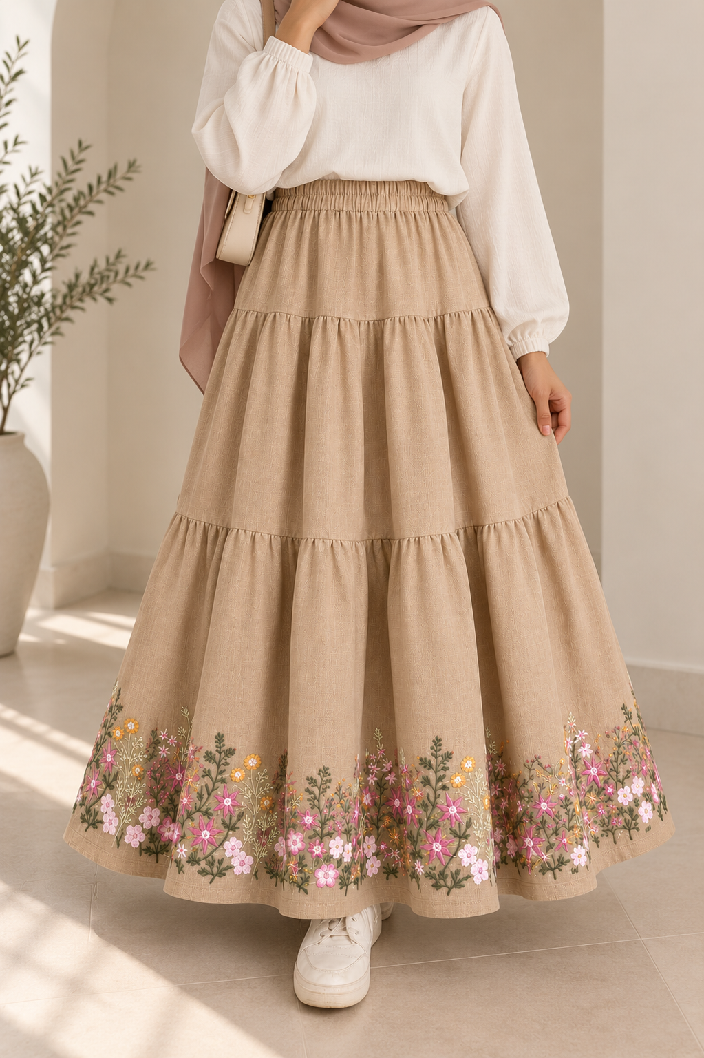 Cafe Embroidered linen Skirt