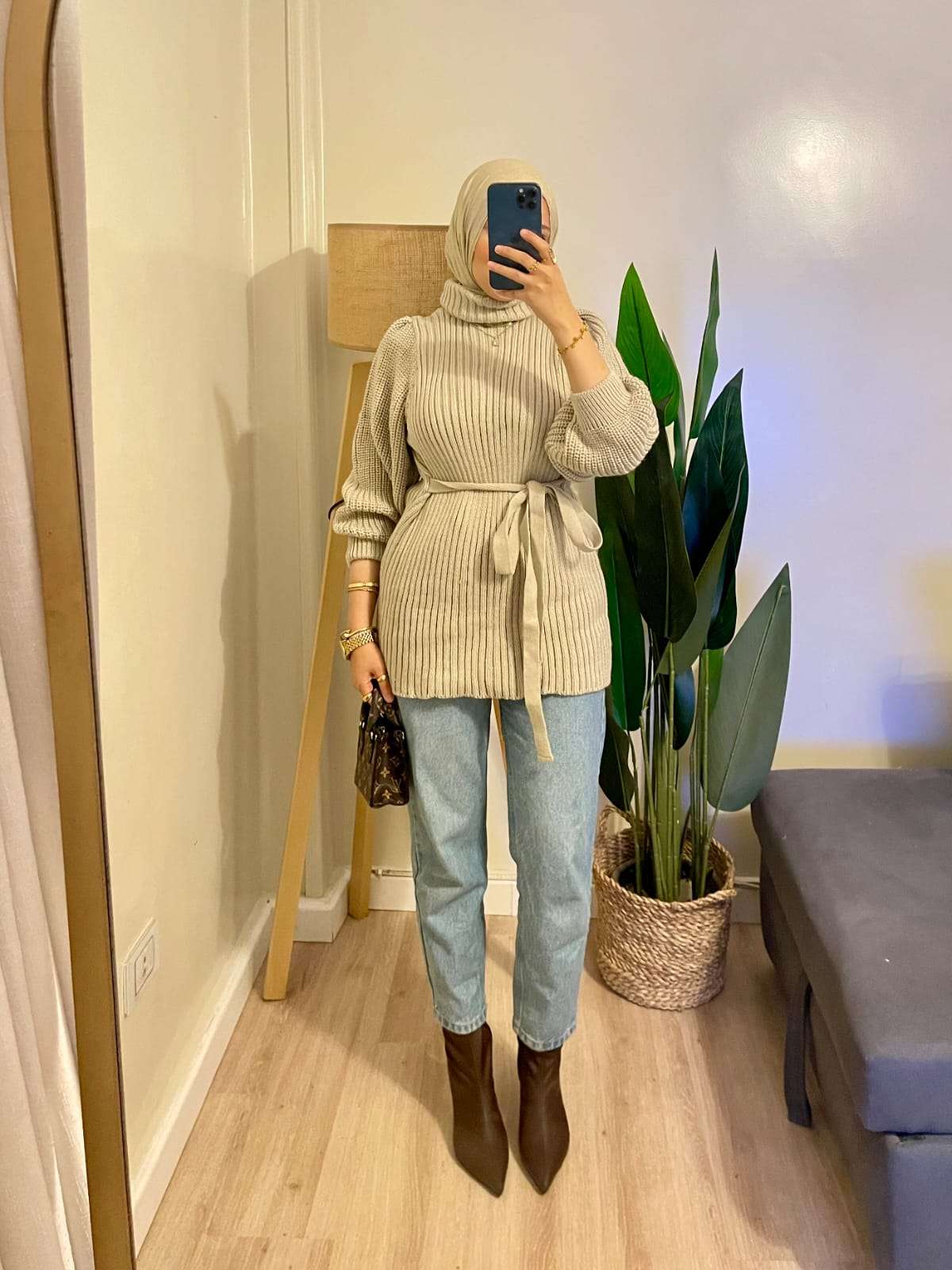 Beige High Cool pullover with Belt.