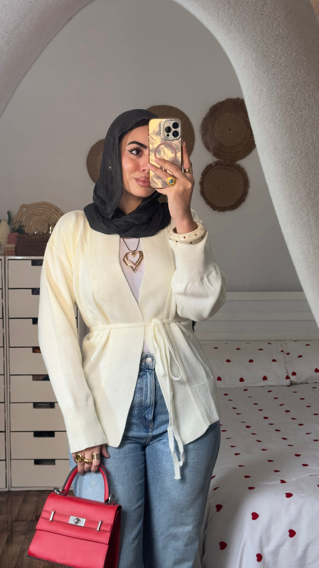 Off-White Cardigan With Belt.