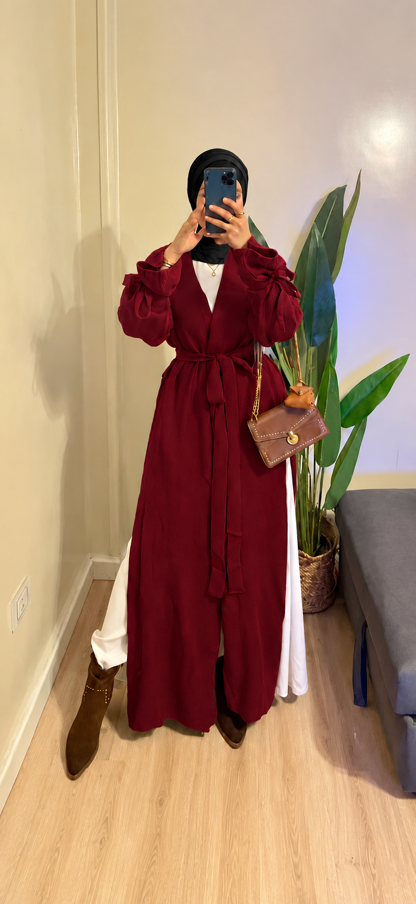 Burgundy Bow Sleeve Cardigan.