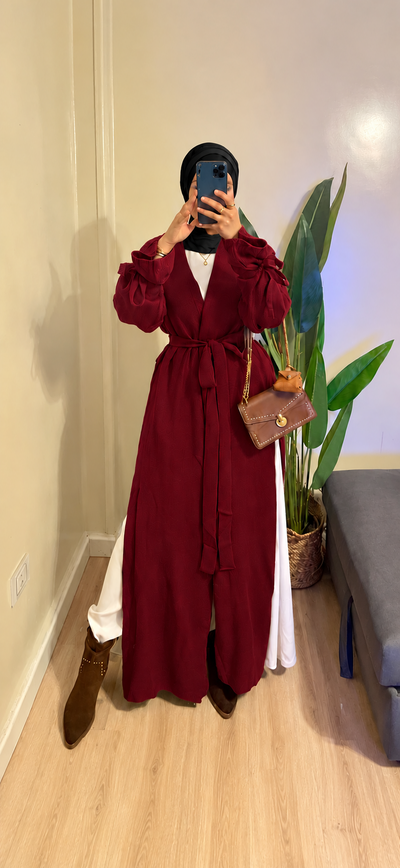 Burgundy Bow Sleeve Cardigan.