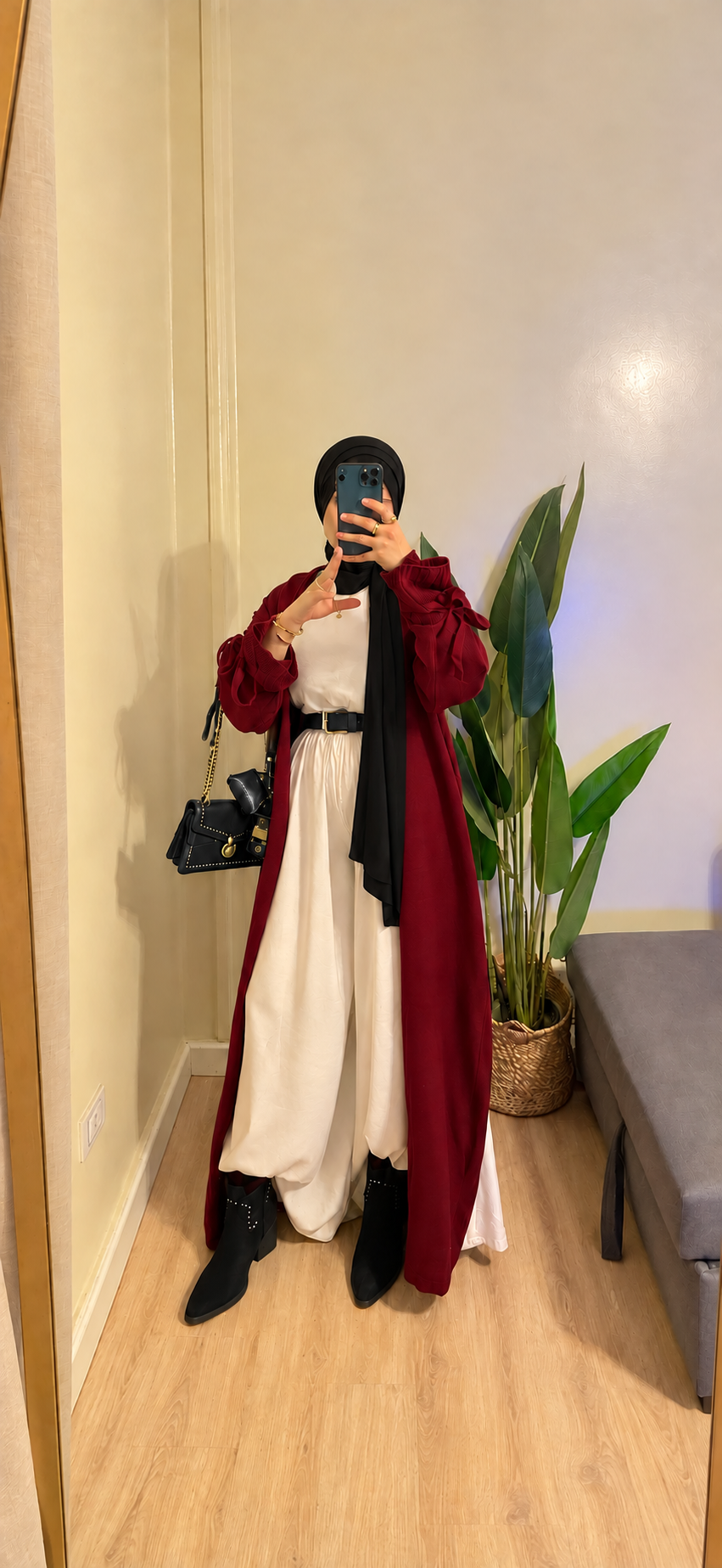 Burgundy Bow Sleeve Cardigan.