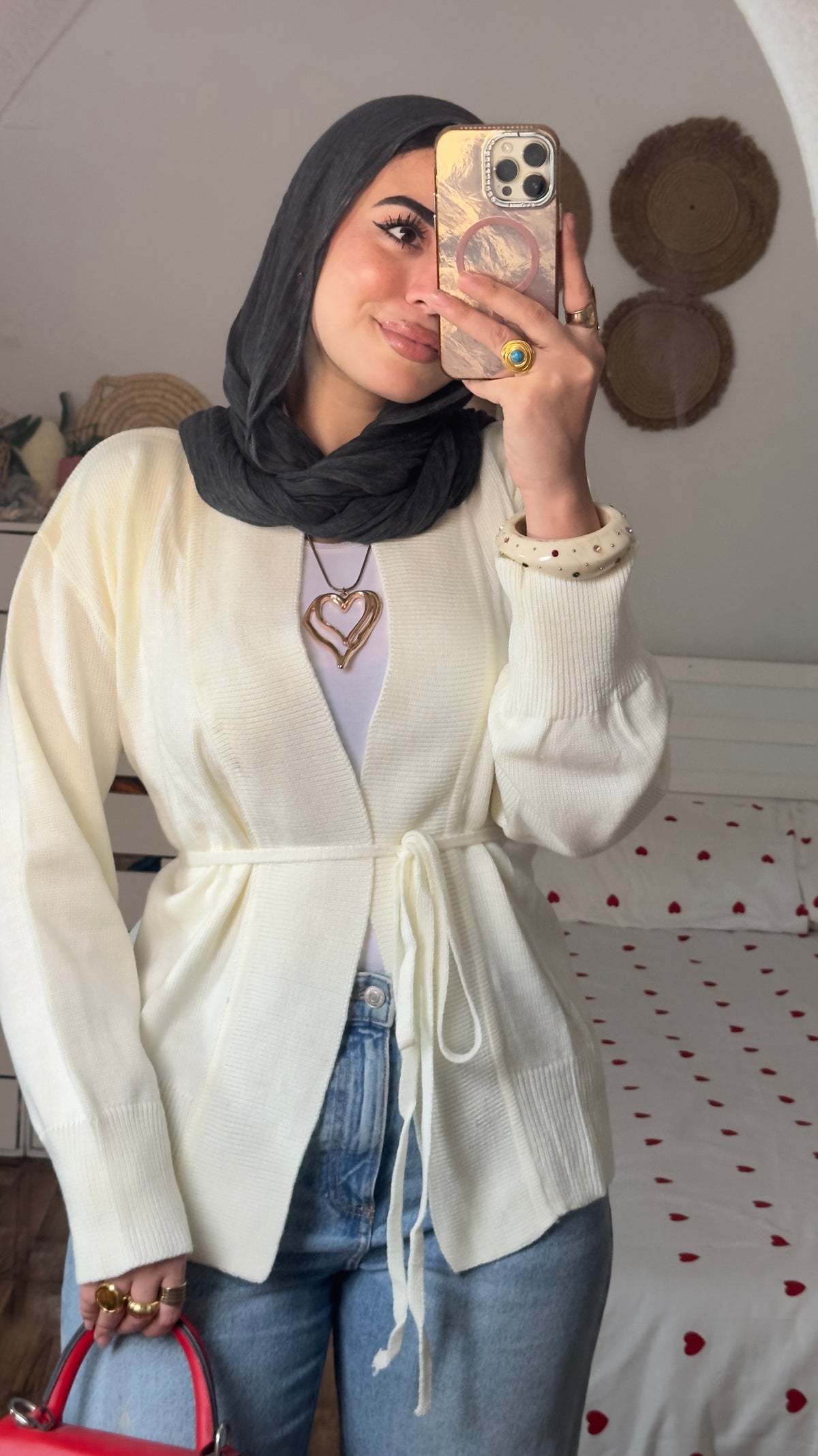 Off-White Cardigan With Belt.