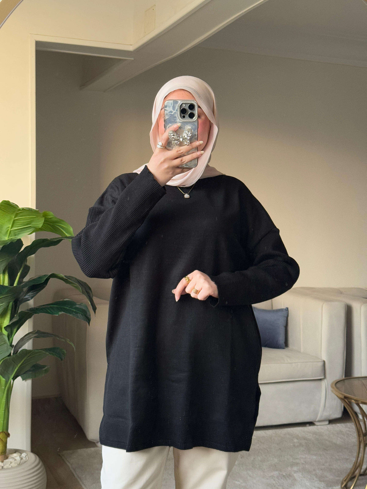 Black pullover with side opening
