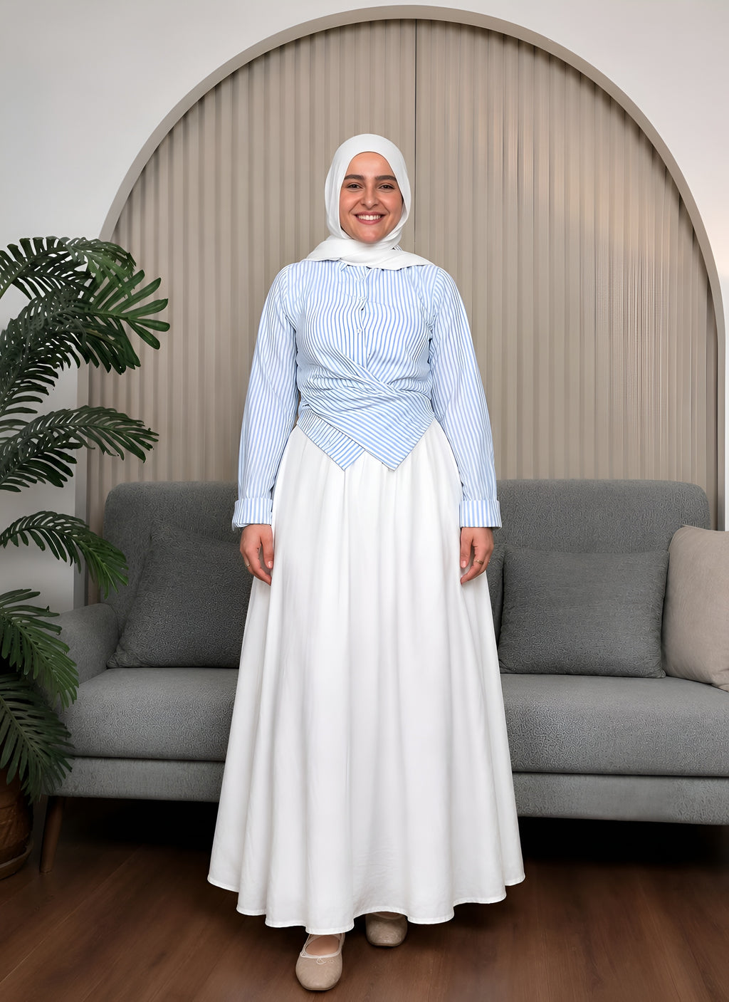 White Flared Linen Skirt